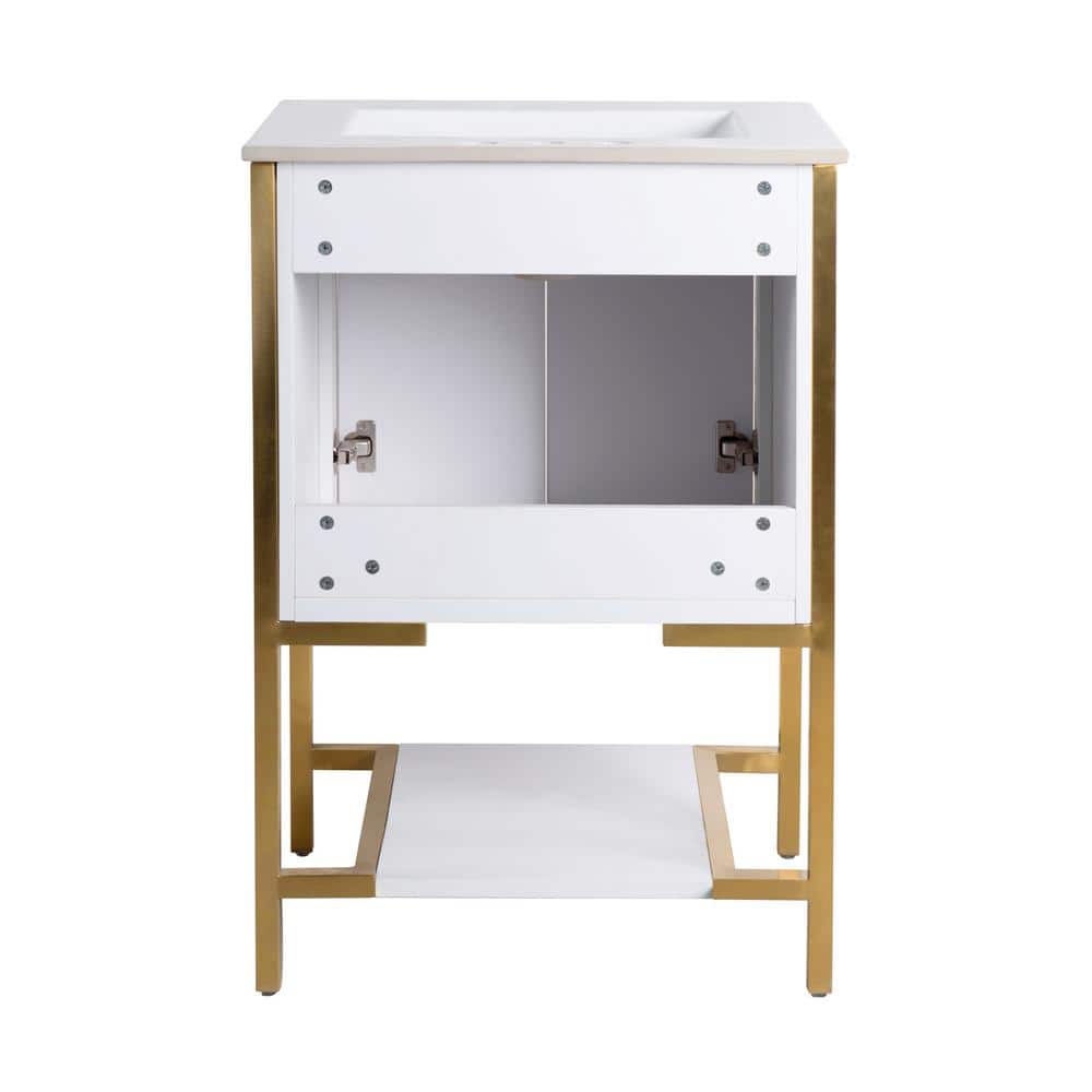 Marseille 24" White and Gold Freestanding Bathroom Vanity