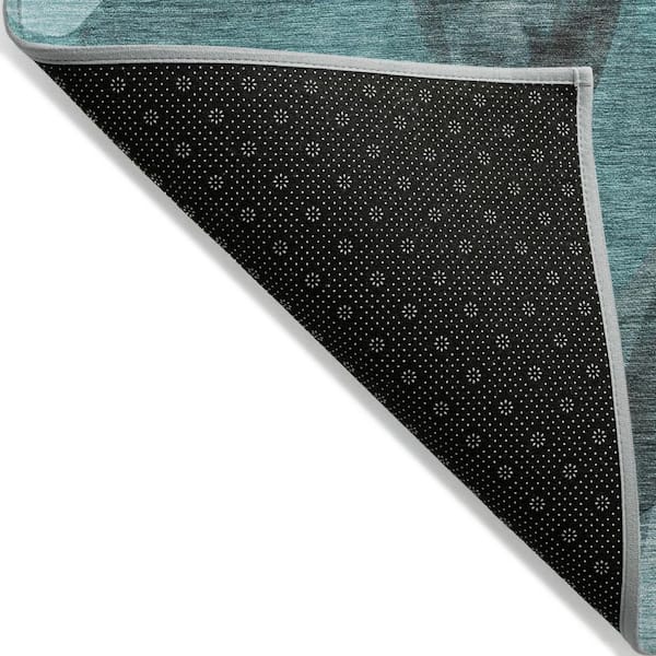 Teal Blue 9 ft. x 12 ft. Woven Abstract Polyester Rectangle Indoor / Outdoor Area Rug