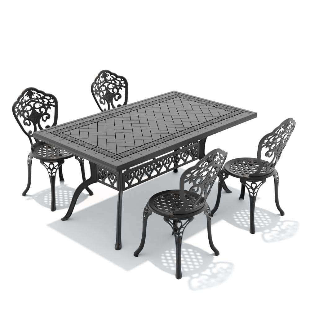 5-Piece Cast Aluminum Round Outdoor Patio Dining Set with Dining Table and 4 Armless Chairs price history on PriceWatchPro