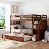 Qualler Walnut Twin Over Twin Bunk Bed with Twin Size Trundle and 3-Storage Stairs BLE000064D