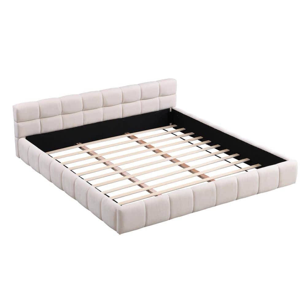 Jackson Beige Chenille Upholstered Wood Frame King Size Platform Bed with Checkerboard Headboard - thumbnail 7