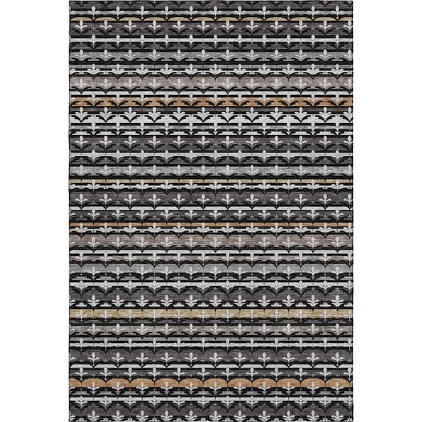 Mayfield Premium Machine Washable Abstract AMF2479 Black 3 ft. x 5 ft. Area Rug
