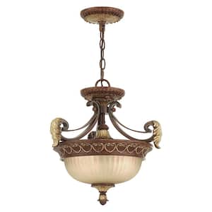 Villa Verona 2 Light Verona Bronze with Aged Gold Leaf Accents Convertible Inverted Pendant/Ceiling Mount