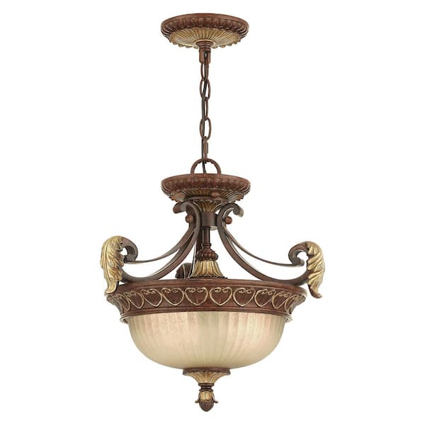 Livex Lighting Villa Verona 2 Light Verona Bronze with Aged Gold Leaf Accents Convertible Inverted Pendant/Ceiling Mount