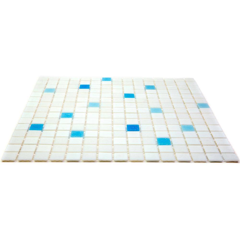 Mingles 12" x 12" Glossy Blue and White Glass Mosaic Tile