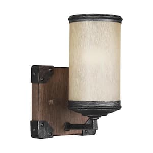 Dunning 5 in. W. 1-Light Weathered Gray and Distressed Oak Wall Sconce with LED Bulb