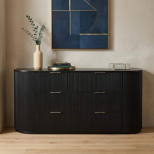 best dresser Qetora 70 in. W Black Organic Modern 6-Drawers with Fluted Panels combining functionality with exquisite ed71425 Size:4-6 years Take It Slow Caramel Mirror