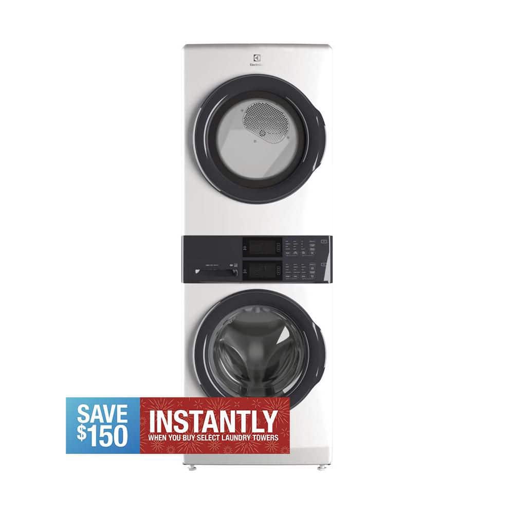 4.4 cu. ft. Stacked Washer and 8.0 cu. ft. Gas Dryer Laundry Tower in White with LuxCare Wash, Energy Star