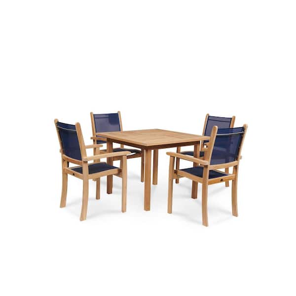 Unbranded Perrin 5-Piece Teak Square Outdoor Dining Set in Blue
