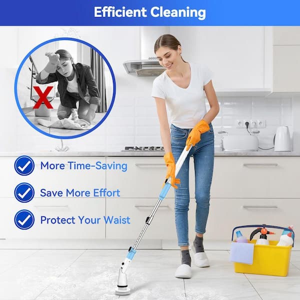 Cesicia 47 in. Cordless Cleaning Round Brush with 5 Replaceable