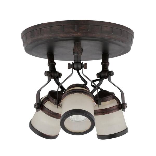 Hampton Bay 9 in 3-Light Iron Oxide Semi-Flush Mount with Chiseled Glass Shades 