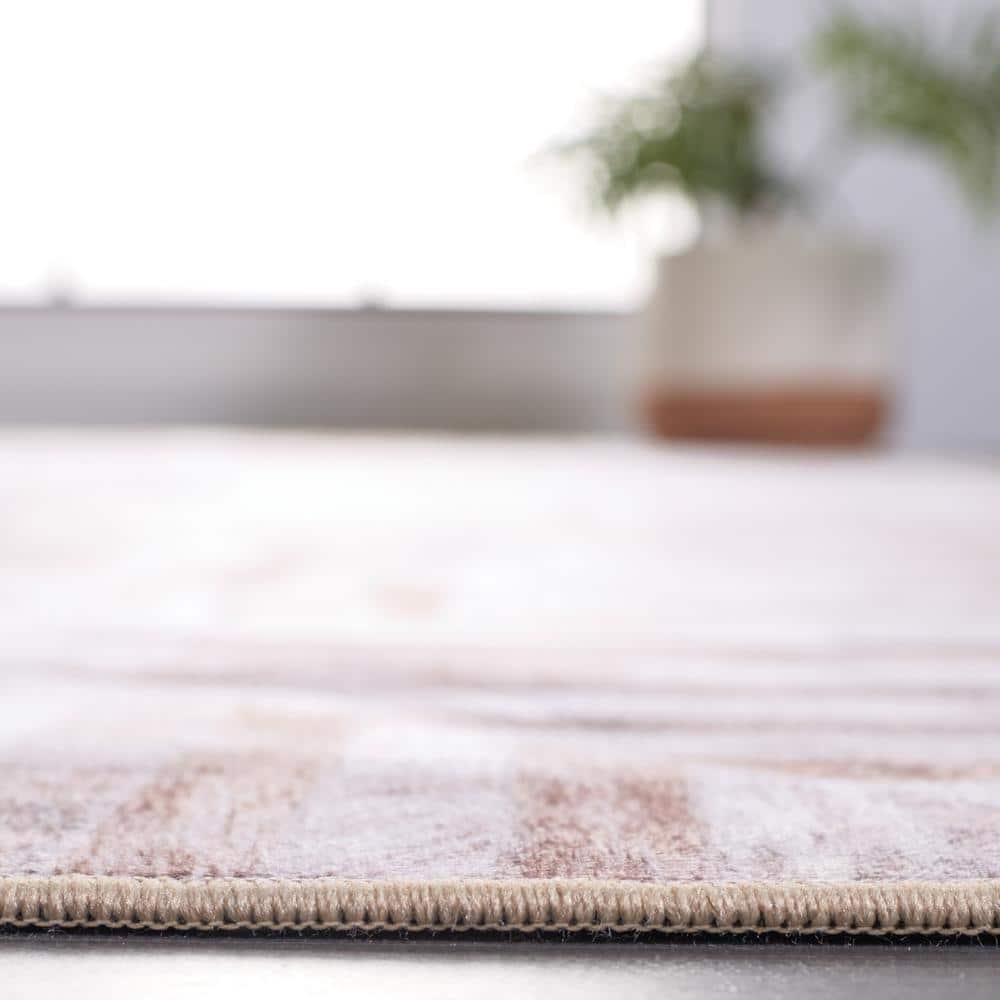 Beige and Brown Geometric Faux Fur 9' x 12' Rug