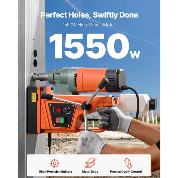 Magnetic Drill, 1550W Motor 2 in. Boring Diameter, 2922 lbf Portable Electric Mag Drill Press, 0-500 RPM Variable Speed