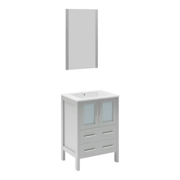 Fresca Torino 24 in. Bath Vanity in Gray with Ceramic Vanity Top in White with White Basin and Mirror (Faucet Not Included)