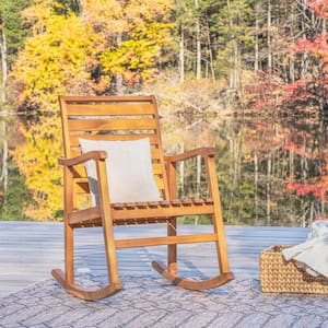 Carey Modern Slat-Back 300 lbs. Support Acacia Wood Patio Outdoor Rocking Chair in Teak