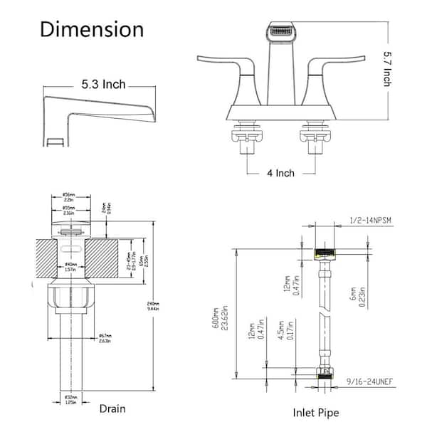 4 in. Center set Double Handle Mid Arc Bathroom Faucet with Drain Kit Included in Brushed Nickel