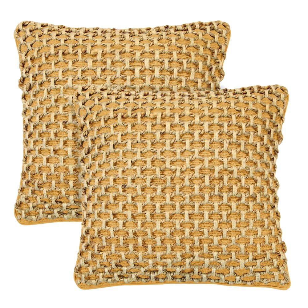 Jada Mustard Yellow Geometric Braided Polyester 18 in. x 18 in. Throw Pillo