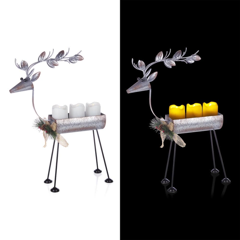 19 in. Rustic Metal Deer Candle Decor with Warm White LED Lights