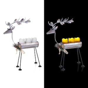 19 in. Rustic Metal Deer Candle Decor with Warm White LED Lights