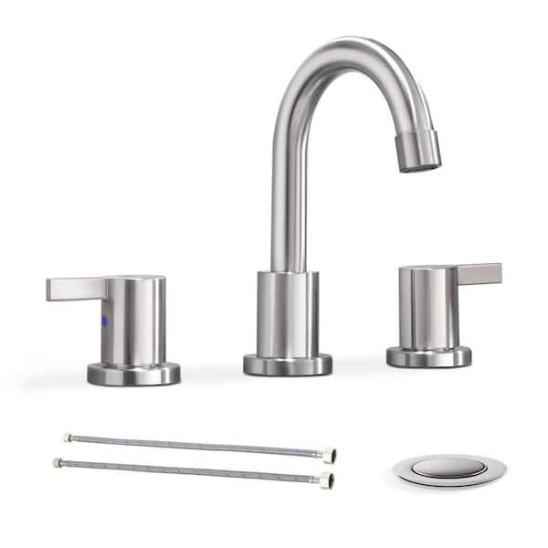 Phiestina 8 in. Widespread Brushed Nicekel Bathroom Faucet 2 Handle 3 Hole Bathroom Vanity Faucet with Mental Pop Up Drain