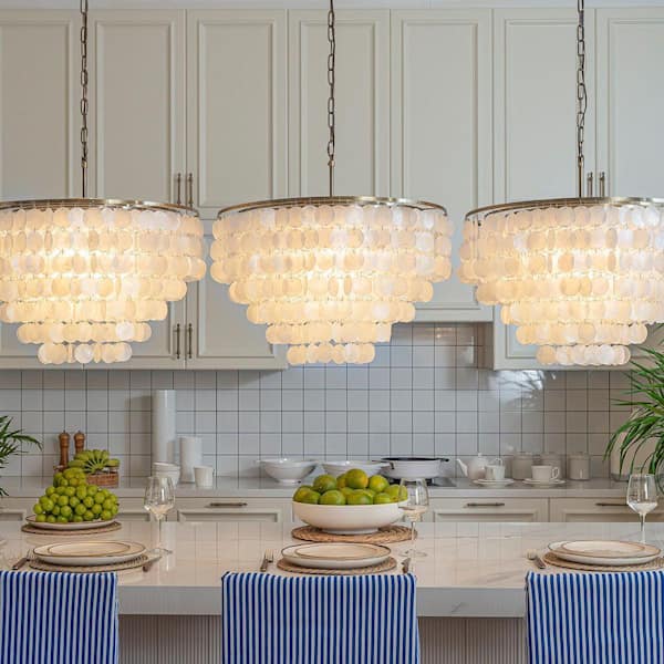 ALOA DECOR 25.6 in. 6-Light Coastal Natural Capiz Shell Tiered
