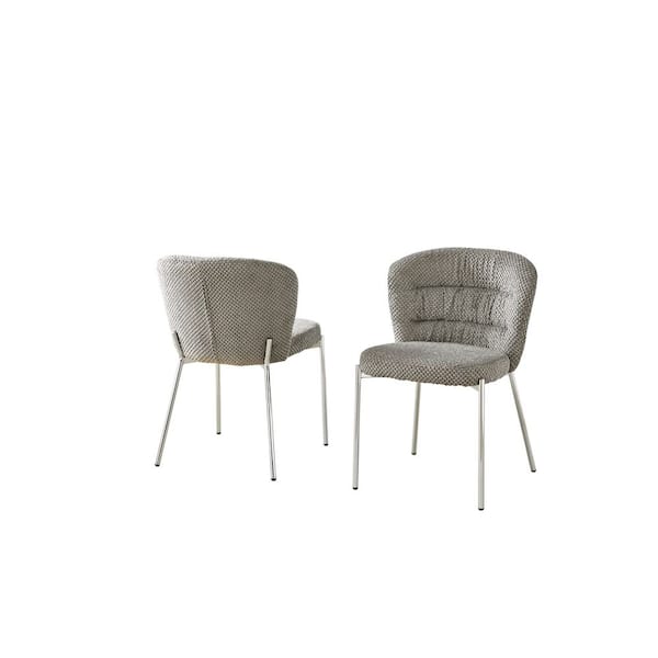 Orion Grey Fluffy Fabric Side Chair (Set of 2) with Chrome Plated Legs