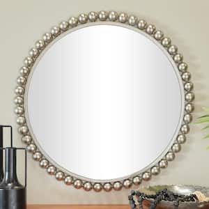 36 in. x 36 in. Round Framed Silver Wall Mirror with Bead Detailing