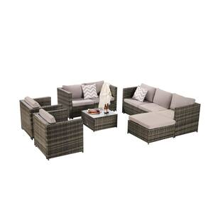 6-Piece Brown Wood Outdoor Couch with UV Resistant Frame and Water Resistant Creamy Gray Cushions