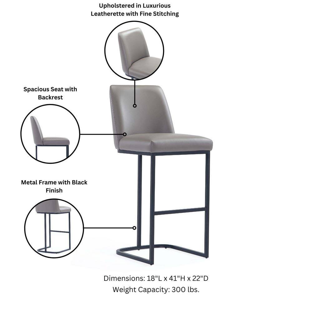 Gray Leatherette Upholstered Bar Stool with Metal Base