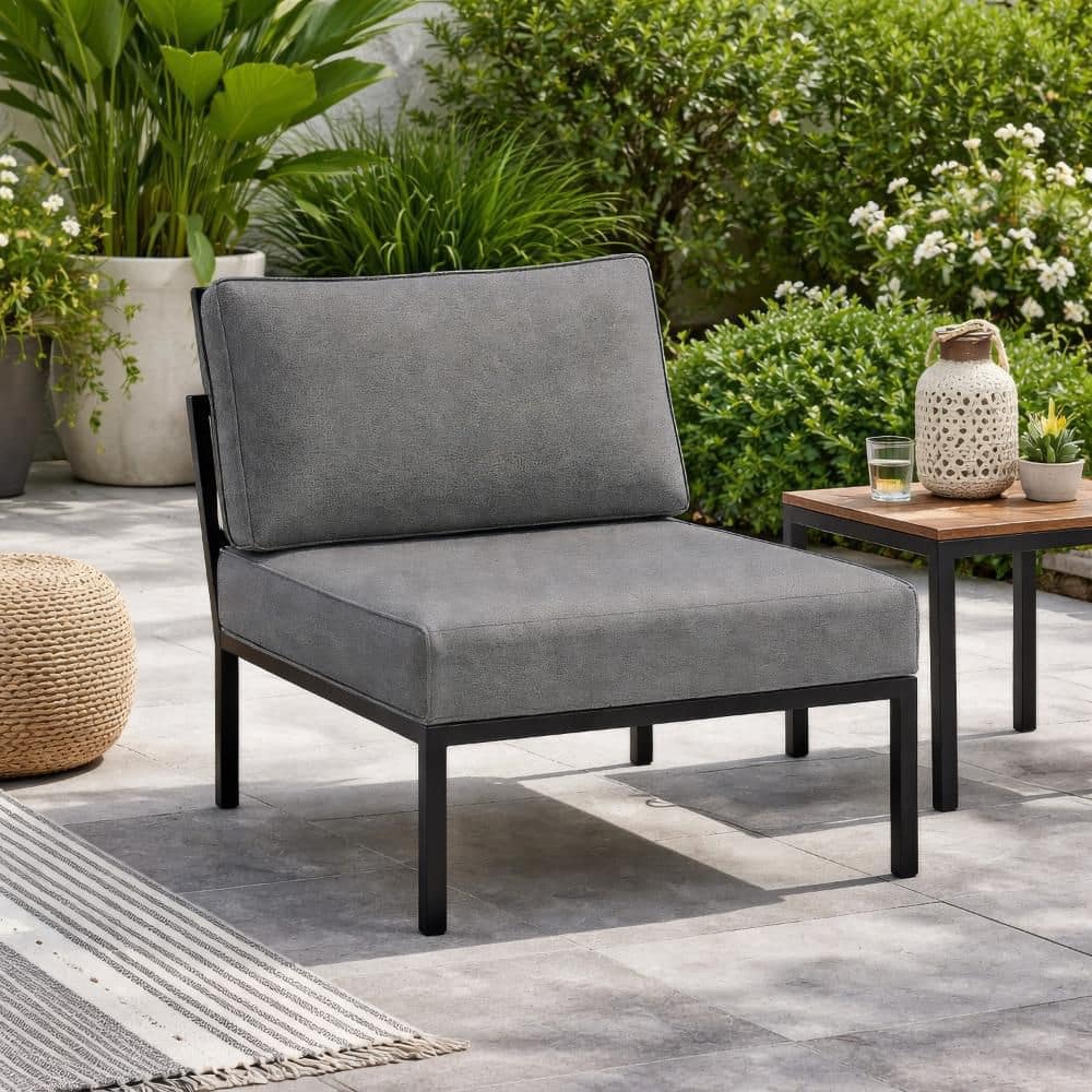 UPC 198288022675 product image for Rain 33 in. Gray Fabric Armless Outdoor Patio Side Chair Sectional with Black Me | upcitemdb.com