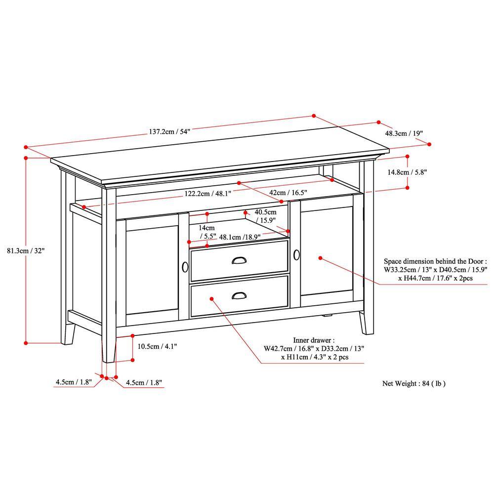 Rustic Natural Aged Brown Pine Wood 54" TV Cabinet