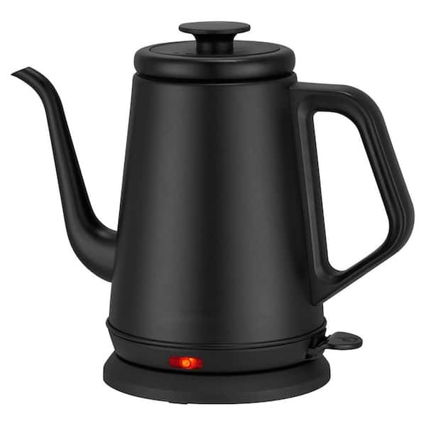 4-Cup Matte Black Gooseneck Electric Kettle, Stainless Steel Tea Kettle with Auto Shut-Off Protection