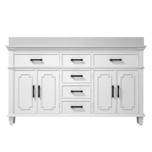 Vietnam-Collection 60 in. W x 38 in. D x 22 in. H Bath Vanity in White with White Stone Top, Cabinet and Double Sinks