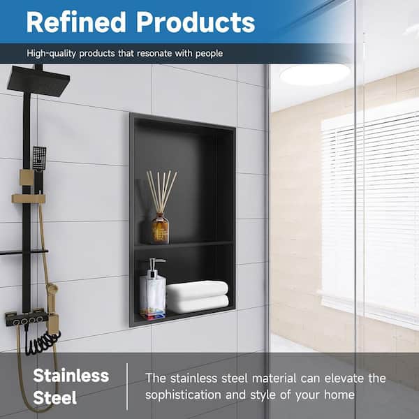 12 in. W x 18 in. H x 4 in. D Stainless Steel Shower Niche in Matte Black