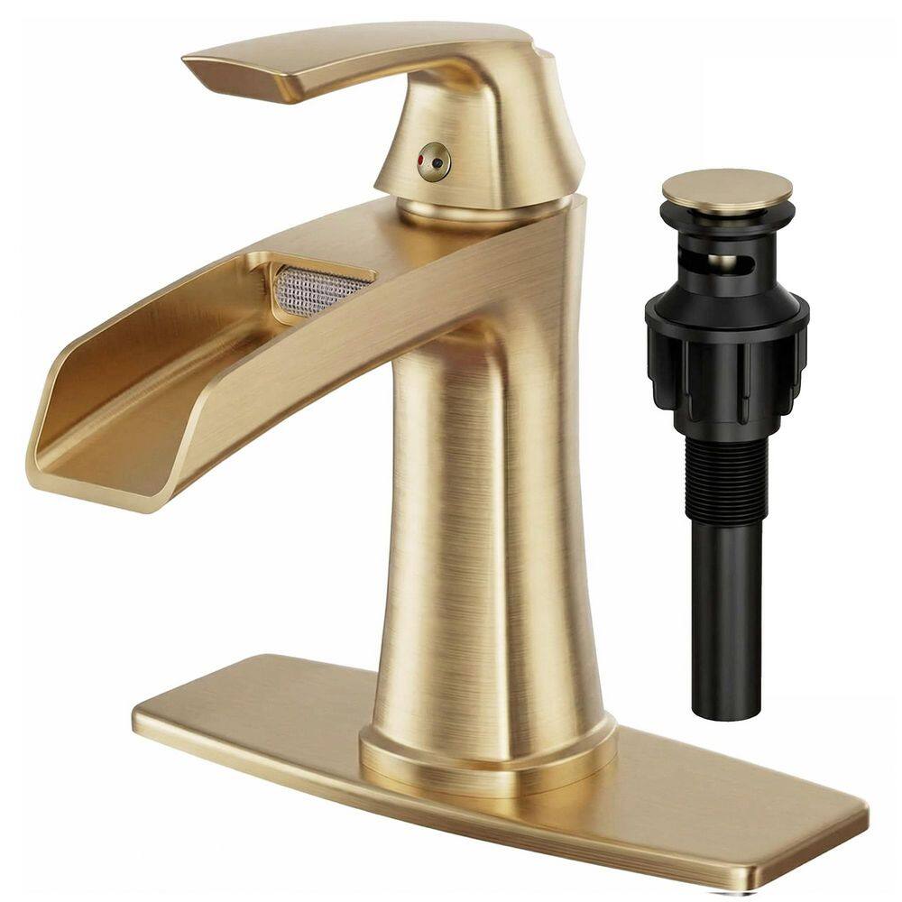 Single Hole Single-Handle Waterfall Bathroom Sink Faucet Brass Construction with Pop-Up Drain in Brushed Gold price history on PriceWatchPro