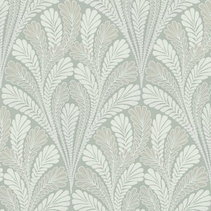 56 sq ft. Green Shell Damask Pre-Pasted Wallpaper