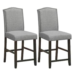 40.5 in. H Fabric Barstools High Back Wood Nail Head Trim Counter Height Dining Side Chairs Grey (Set of 2)
