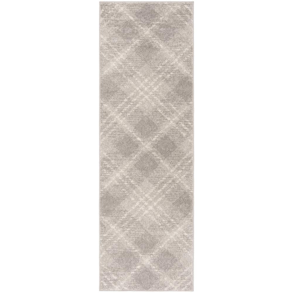 Gray Abstract Synthetic Easy Care Area Rug, 10' x 14'