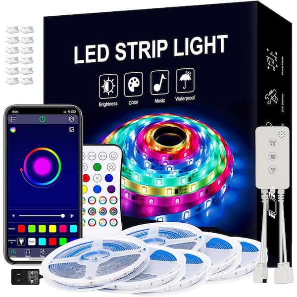 WYZM 16.4 ft. Plug-In RGB Color Changing LED Indoor Strip Light with Remote Control Tape Light (1-Pack)