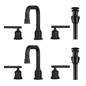 8 in. Widespread 2-Handle Bathroom Faucet with Pop Up Drain, 3 Hole Bathroom Sink Faucet in Matte Black (2-Pack)