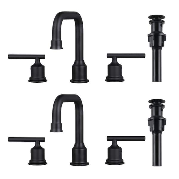ARCORA 8 in. Widespread 2-Handle Bathroom Faucet with Pop Up Drain, 3 Hole Bathroom Sink Faucet in Matte Black (2-Pack)