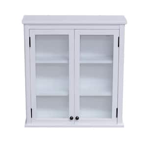 Dorset 27 in. W Wall Mounted Bath Storage Cabinet with Glass Cabinet Doors in White