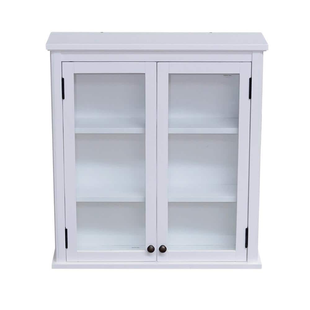 White Wood Over-the-Toilet Storage with Glass Doors