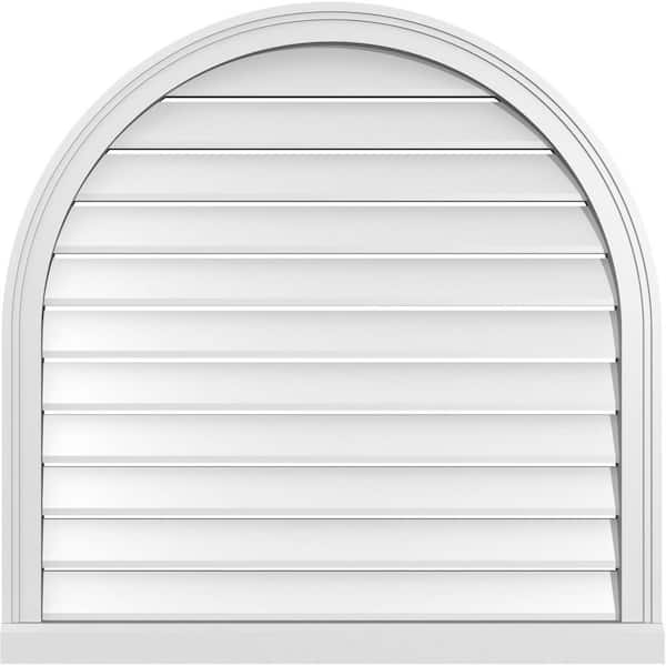 Ekena Millwork 34 in. x 34 in. Round Top White PVC Paintable Gable Louver Vent Functional