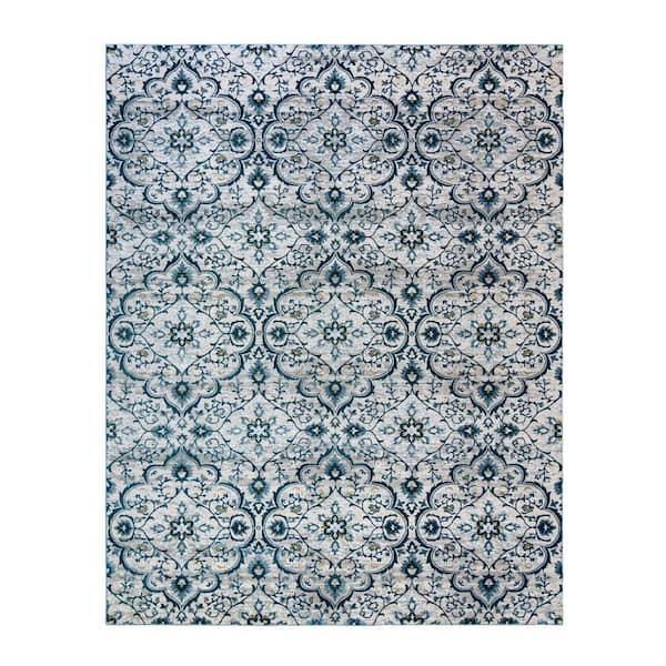 Bazaar Quattro Blue 8 ft. x 10 ft. Medallion Indoor Area Rug