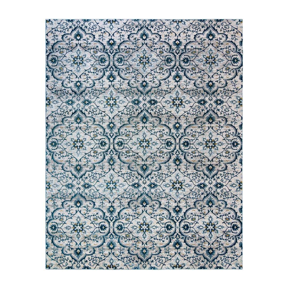 Tunny Blue and White Synthetic 5' x 7' Area Rug