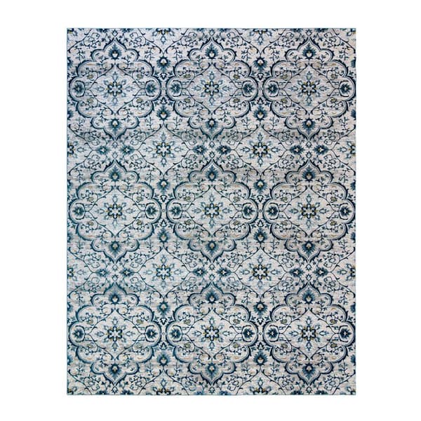 Quattro Tunny Blue 5 ft. x 7 ft. Medallion Indoor Area Rug