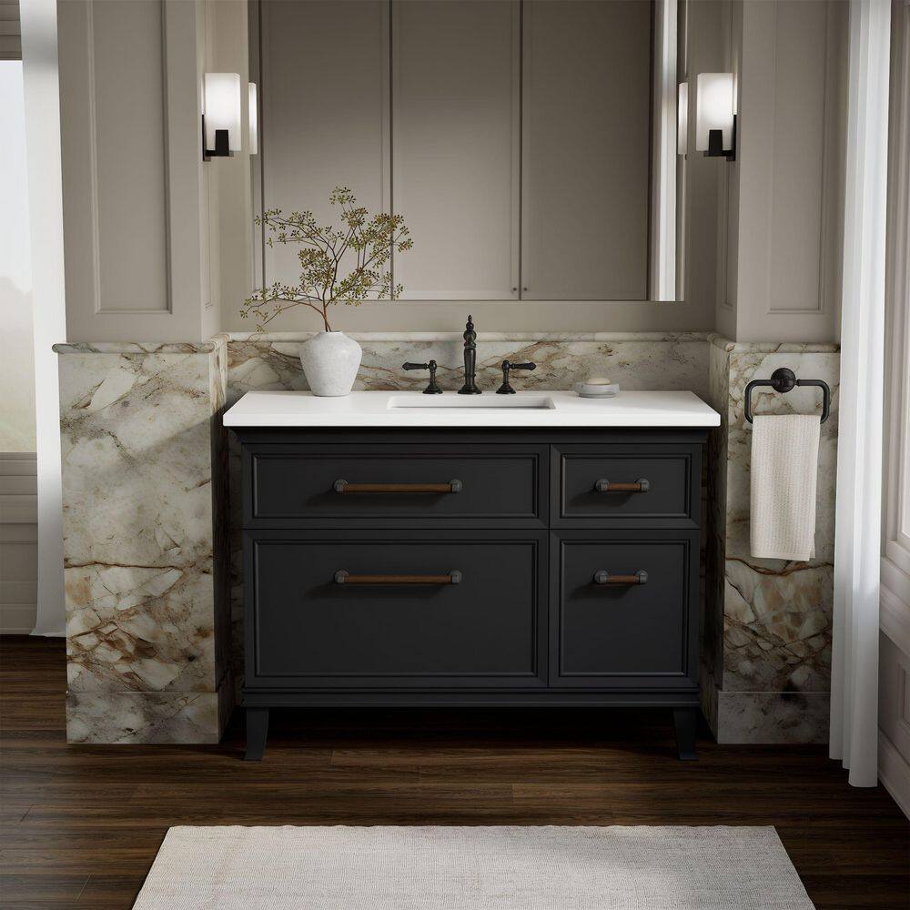 Artifacts 48 in. Freestanding Slate Grey Bath Vanity with Miami White Quartz Top And Black Hardware price history on PriceWatchPro