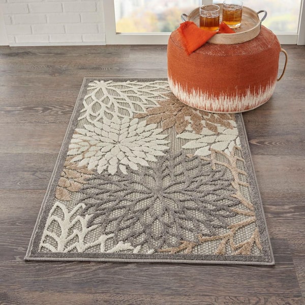 Aloha Natural doormat 3 ft. x 4 ft. Floral Modern Indoor/Outdoor Patio Kitchen Area Rug