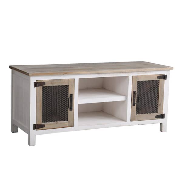 sumyeg 44 in. L White Rectangle 2-Cabinets Wood Console Table with Durable Metal Mesh Doors